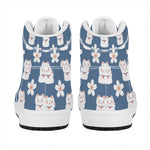 Japanese Lucky Cat And Sakura Print High Top Leather Sneakers