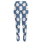 Japanese Lucky Cat And Sakura Print High-Waisted Pocket Leggings