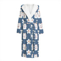 Japanese Lucky Cat And Sakura Print Hooded Bathrobe
