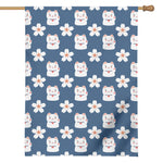 Japanese Lucky Cat And Sakura Print House Flag