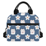 Japanese Lucky Cat And Sakura Print Insulated Lunch Bag