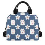 Japanese Lucky Cat And Sakura Print Insulated Lunch Bag