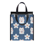 Japanese Lucky Cat And Sakura Print Insulated Lunch Tote