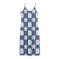 Japanese Lucky Cat And Sakura Print Jersey Midi Cami Dress