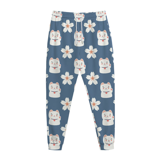 Japanese Lucky Cat And Sakura Print Jogger Pants