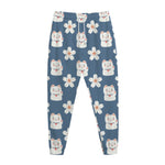 Japanese Lucky Cat And Sakura Print Jogger Pants