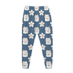 Japanese Lucky Cat And Sakura Print Jogger Pants