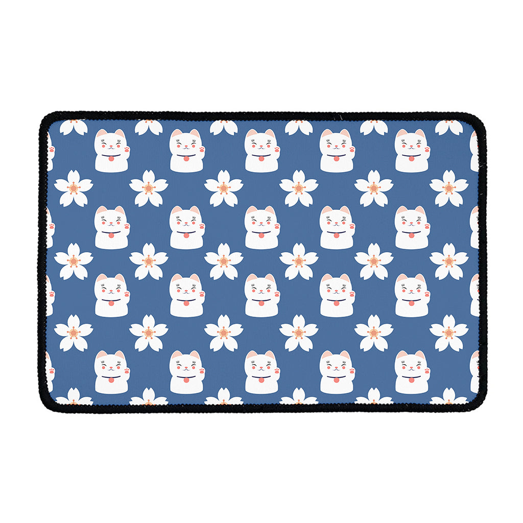 Japanese Lucky Cat And Sakura Print Kitchen Mat