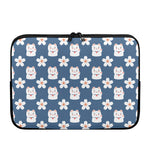 Japanese Lucky Cat And Sakura Print Laptop Sleeve