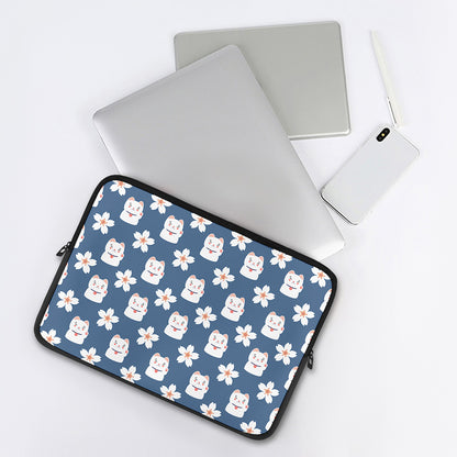 Japanese Lucky Cat And Sakura Print Laptop Sleeve