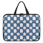 Japanese Lucky Cat And Sakura Print Laptop Sleeve With Handle