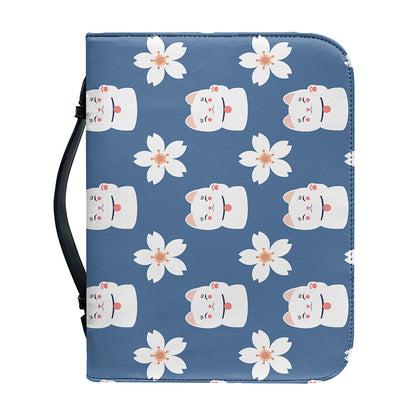 Japanese Lucky Cat And Sakura Print Leather Bible Cover