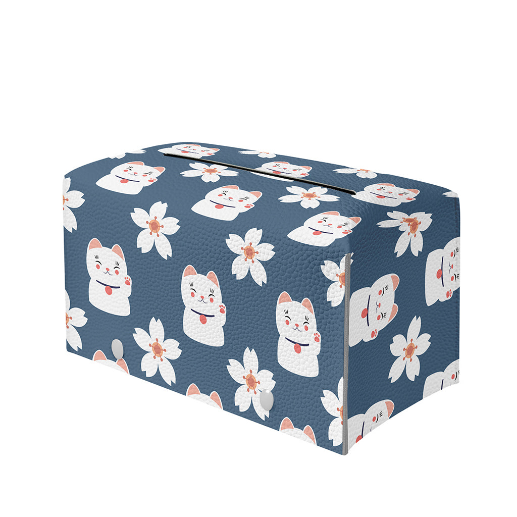 Japanese Lucky Cat And Sakura Print Leather Tissue Box Cover