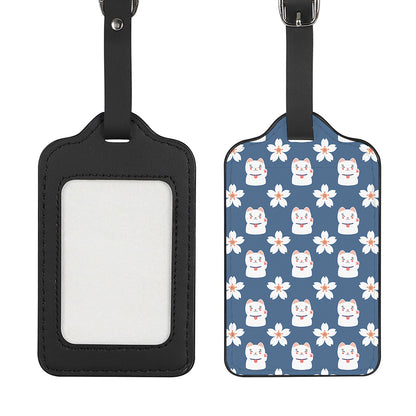 Japanese Lucky Cat And Sakura Print Luggage Tag