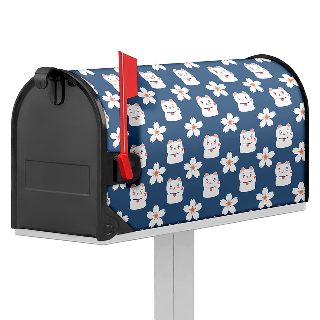 Japanese Lucky Cat And Sakura Print Mailbox Cover