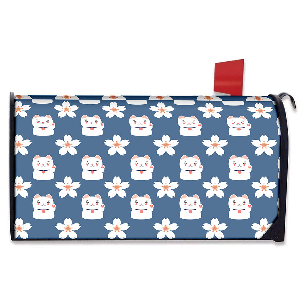 Japanese Lucky Cat And Sakura Print Mailbox Cover