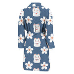 Japanese Lucky Cat And Sakura Print Men's Bathrobe