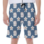 Japanese Lucky Cat And Sakura Print Men's Beach Shorts