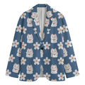 Japanese Lucky Cat And Sakura Print Men's Blazer