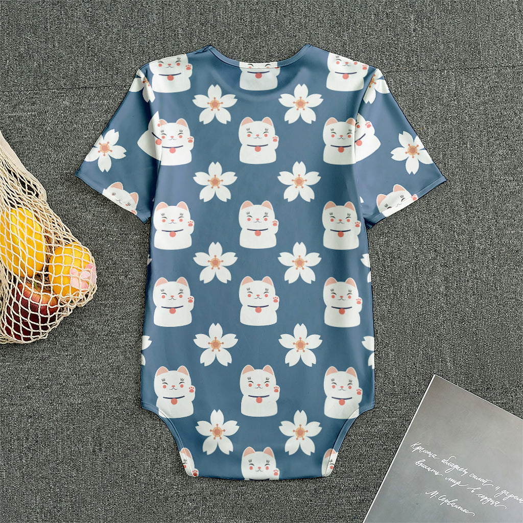 Japanese Lucky Cat And Sakura Print Men's Bodysuit