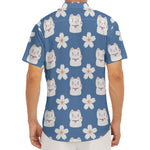 Japanese Lucky Cat And Sakura Print Men's Deep V-Neck Shirt
