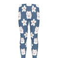 Japanese Lucky Cat And Sakura Print Men's Leggings