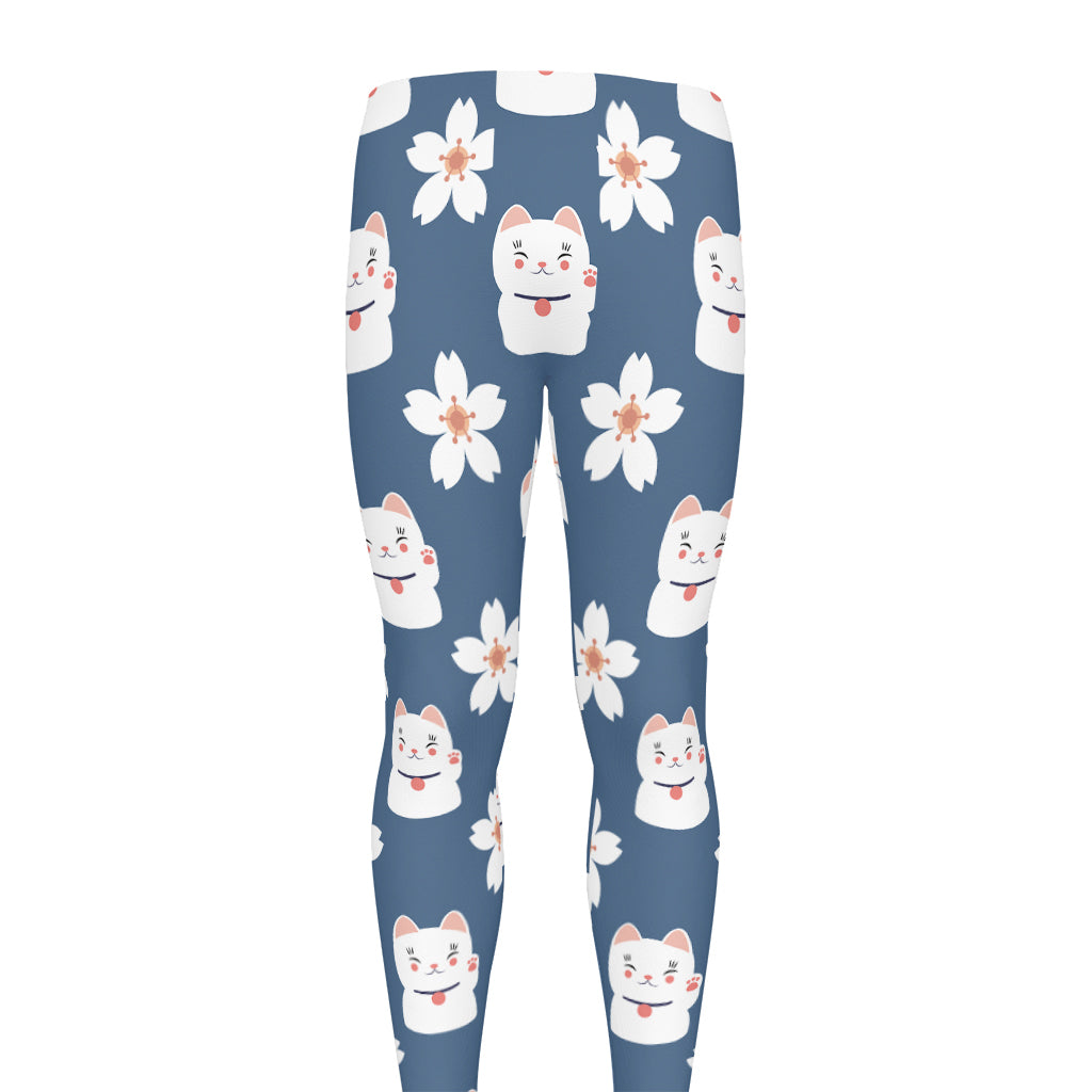 Japanese Lucky Cat And Sakura Print Men's leggings