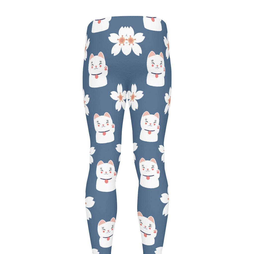 Japanese Lucky Cat And Sakura Print Men's leggings
