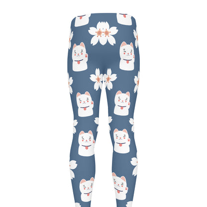 Japanese Lucky Cat And Sakura Print Men's leggings