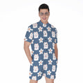 Japanese Lucky Cat And Sakura Print Men's Romper