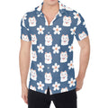 Japanese Lucky Cat And Sakura Print Men's Shirt