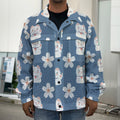 Japanese Lucky Cat And Sakura Print Men's Shirt Jacket