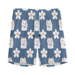 Japanese Lucky Cat And Sakura Print Men's Sports Shorts