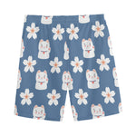 Japanese Lucky Cat And Sakura Print Men's Sports Shorts