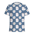 Japanese Lucky Cat And Sakura Print Men's Athletic T-Shirt