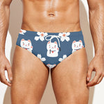 Japanese Lucky Cat And Sakura Print Men's Swim Briefs