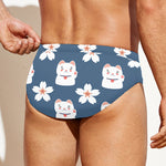 Japanese Lucky Cat And Sakura Print Men's Swim Briefs
