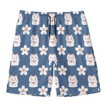 Japanese Lucky Cat And Sakura Print Men's Swim Trunks
