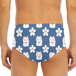 Japanese Lucky Cat And Sakura Print Men's Triangle Swim Briefs