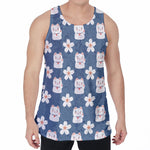 Japanese Lucky Cat And Sakura Print Men's Velvet Tank Top