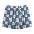 Japanese Lucky Cat And Sakura Print Mesh Shorts