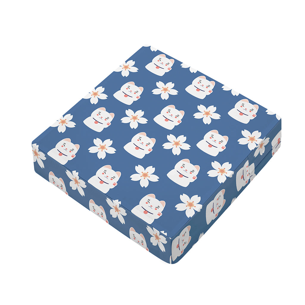 Japanese Lucky Cat And Sakura Print Outdoor Seat Cushion Cover