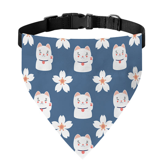 Japanese Lucky Cat And Sakura Print Over The Collar Dog Bandana