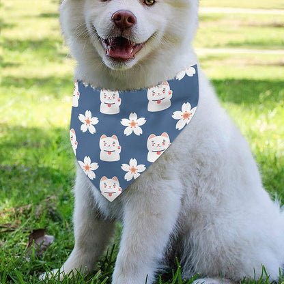 Japanese Lucky Cat And Sakura Print Over The Collar Dog Bandana