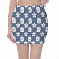 Japanese Lucky Cat And Sakura Print Pencil Mini Skirt