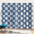 Japanese Lucky Cat And Sakura Print Pencil Pleat Curtains