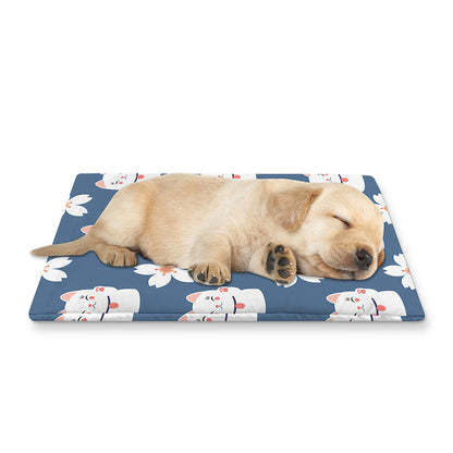 Japanese Lucky Cat And Sakura Print Pet Cooling Mat Cover
