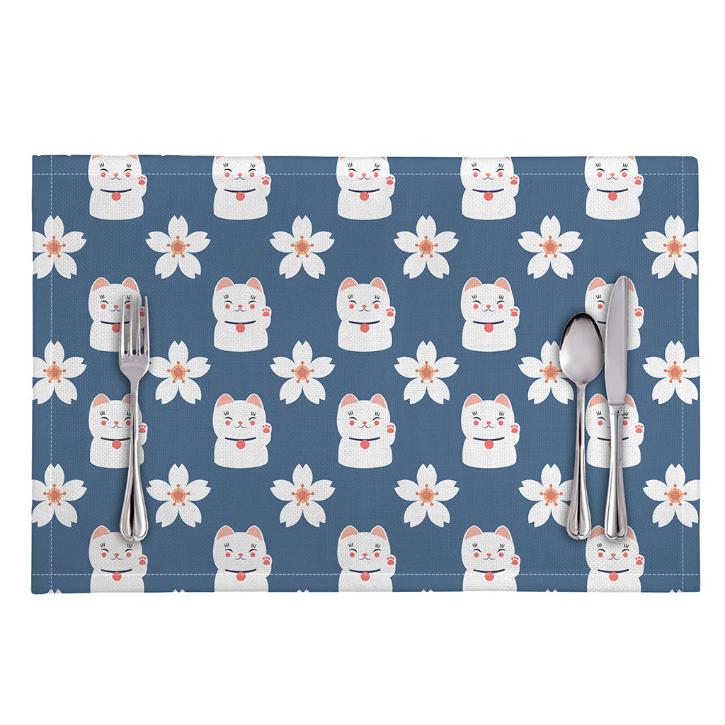 Japanese Lucky Cat And Sakura Print Placemat