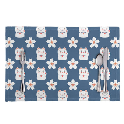 Japanese Lucky Cat And Sakura Print Placemat