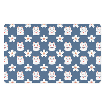 Japanese Lucky Cat And Sakura Print Polyester Doormat
